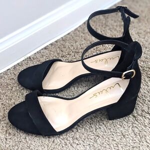 Lulu's Black Suede Ankle Strap Block Heel